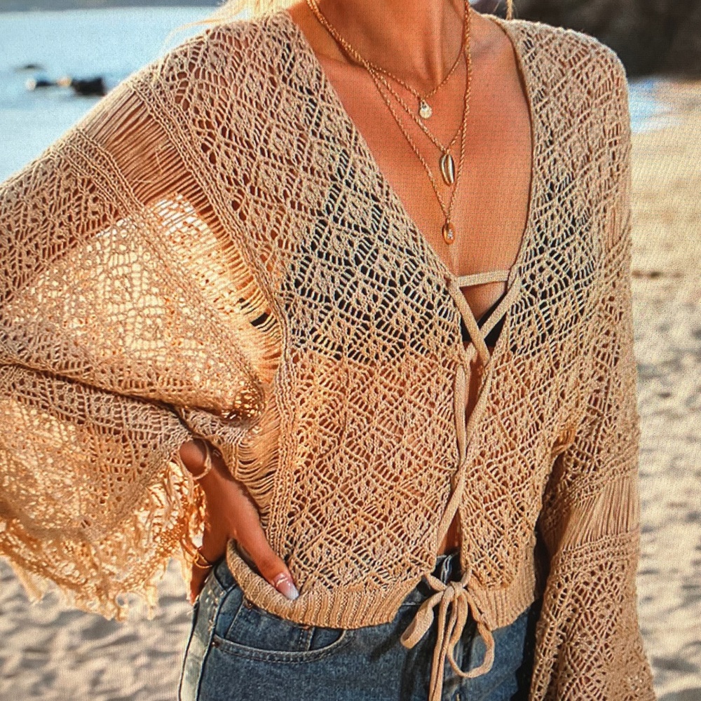 Boho Crochet Lace-Up Top - Picture 4 of 4